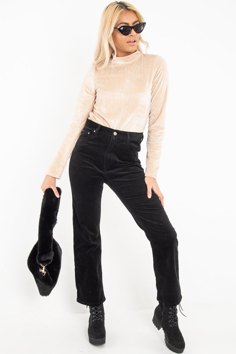 Black Corduroy Straight Leg Jeans - Maddey-Jeans