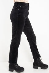 Black Corduroy Straight Leg Jeans - Maddey-Jeans