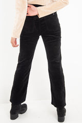 Black Corduroy Straight Leg Jeans - Maddey-Jeans