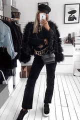 Black Corduroy Straight Leg Jeans - Maddey-Jeans