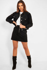 Black Corduroy Trucker Jacket Skirt Co-Ord - Dhiya-Co-ords