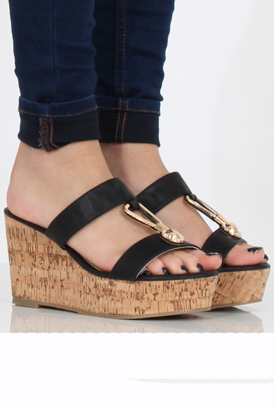 Black Cork Wedges - Niki