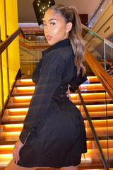 Black Corset Back Tailored Shirt Dress - Damoni-Dresses
