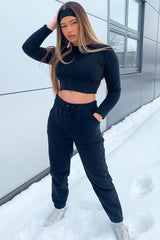 Black Corset Crop Top Joggers Co-ord - Daisy-Co-ords
