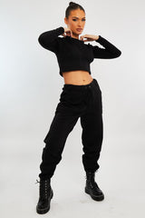 Black Corset Crop Top Joggers Co-ord - Daisy-Co-ords