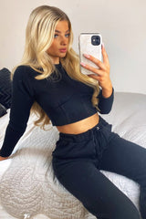 Black Corset Crop Top Joggers Co-ord - Daisy-Co-ords
