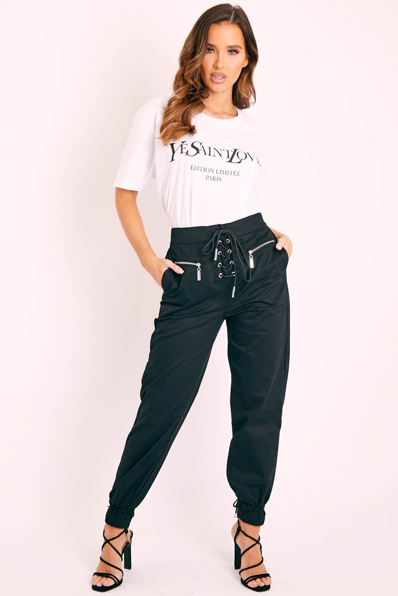 Black Corset Detail Cuffed Trousers - Hayleigh-Trousers