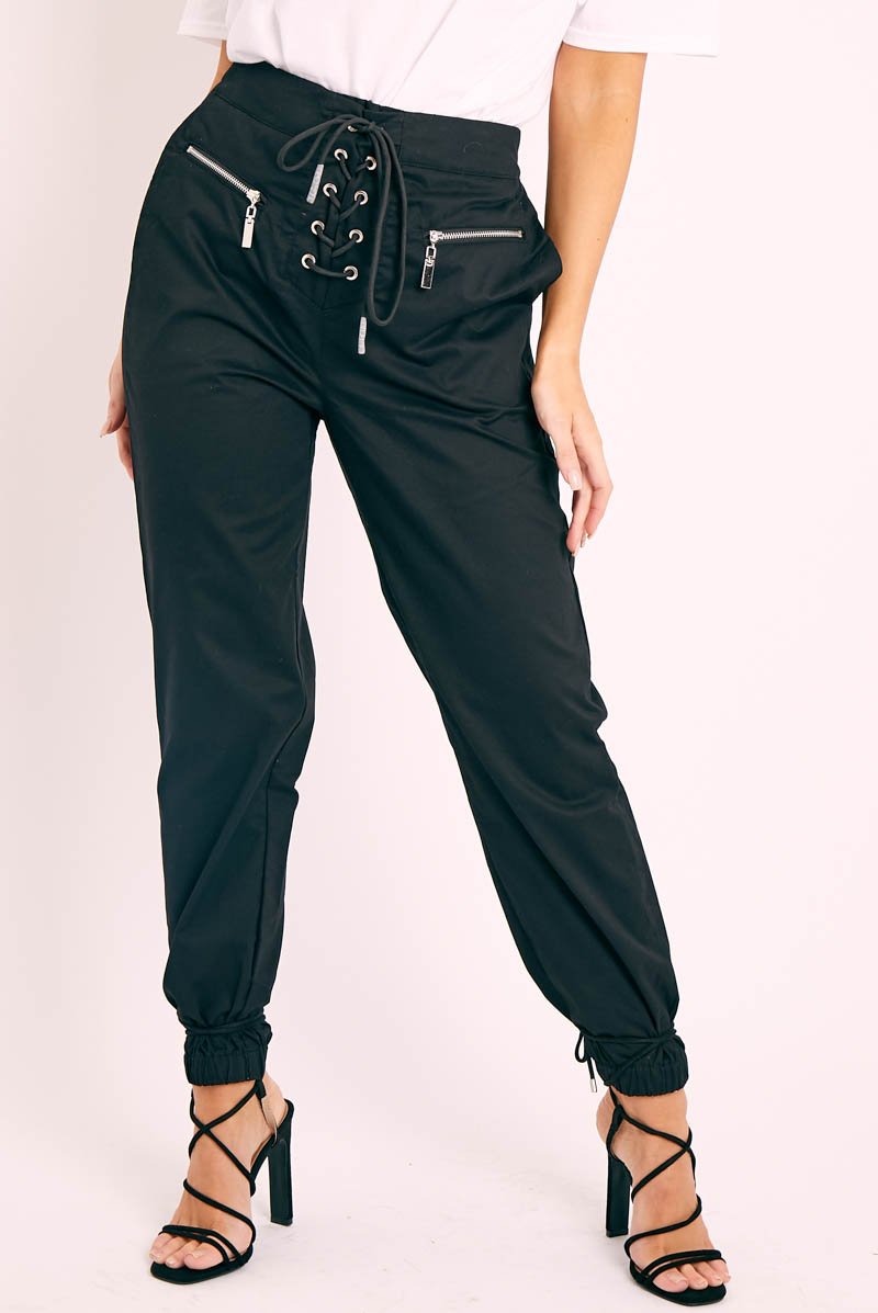 Black Corset Detail Cuffed Trousers - Hayleigh-Trousers