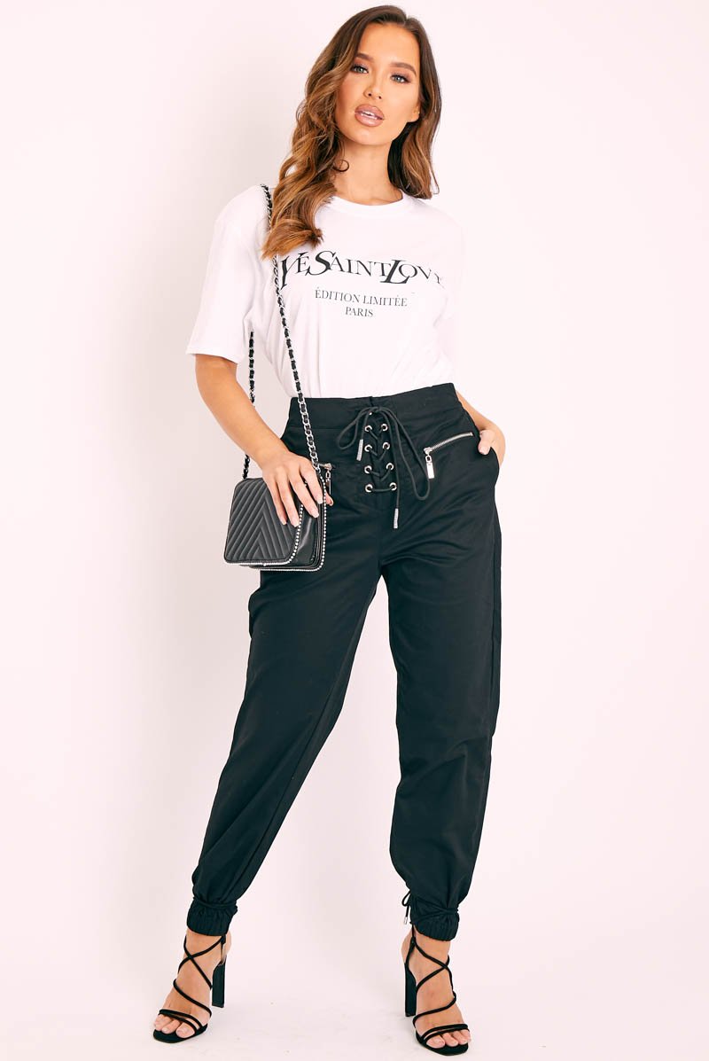 Black Corset Detail Cuffed Trousers - Hayleigh-Trousers