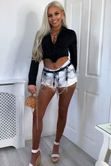 Black Corset Detail Plunge Blouse - Poppy-Blouse