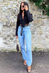 Black Corset Detail Plunge Blouse - Poppy-Blouse