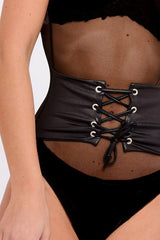 Black Corset Detail Thong Bodysuit - Jordyn-Bodysuits
