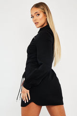 Black Corset Lace Front Denim Mini Dress - Galya-Dresses