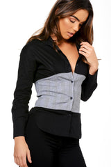 Black Corset Lace Up Back Shirt - Ramona-Tops