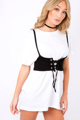 Black Corset Lace Up Eyelet Crop Top - Mylene-Crop Tops