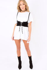 Black Corset Lace Up Eyelet Crop Top - Mylene-Crop Tops