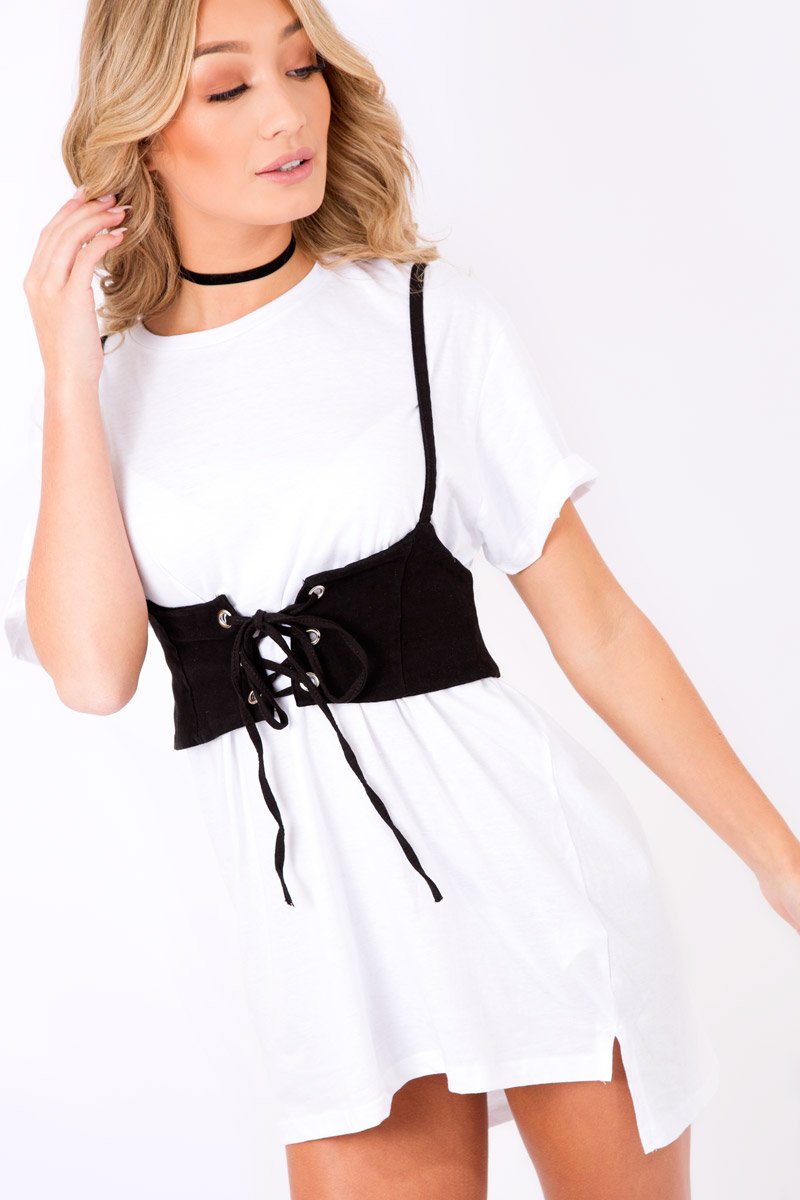 Black Corset Lace Up Eyelet Crop Top - Mylene-Crop Tops