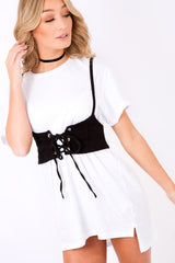 Black Corset Lace Up Eyelet Crop Top - Mylene-Crop Tops