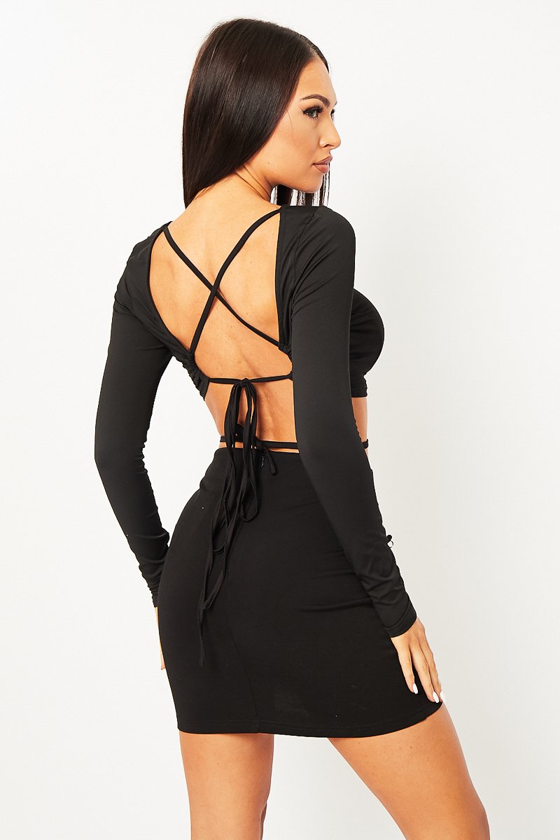 Black Corset Lace Up Mini Skirt - Breanne-Skirts