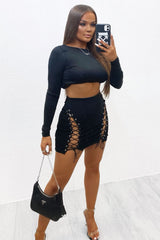 Black Corset Lace Up Mini Skirt - Breanne-Skirts