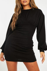 Black Corset Ribbed Panel Jumper Dress - Kanya-Dresses