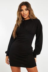 Black Corset Ribbed Panel Jumper Dress - Kanya-Dresses