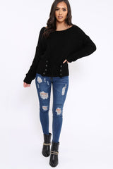 Black Corset Waist Knitted Jumper - Elizabeth-Jumper