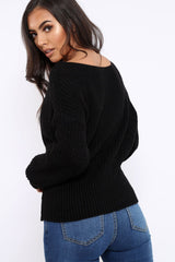Black Corset Waist Knitted Jumper - Elizabeth-Jumper