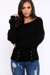 Black Corset Waist Knitted Jumper - Elizabeth-Jumper