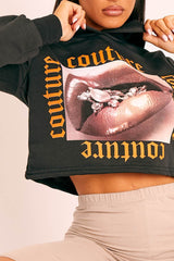 Black Couture Graphic Cropped Hoodie - Camia-Hoodies