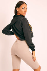 Black Couture Graphic Cropped Hoodie - Camia-Hoodies