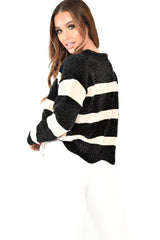 Black Cream Chenille Slogan Tape Jumper - Gwenith-Jumper
