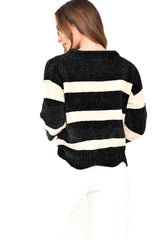 Black Cream Chenille Slogan Tape Jumper - Gwenith-Jumper