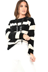 Black Cream Chenille Slogan Tape Jumper - Gwenith-Jumper