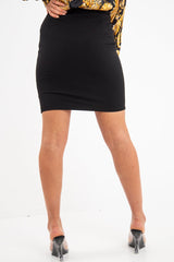 Black Crepe Belted Bodycon Mini Skirt - Raven-Skirts