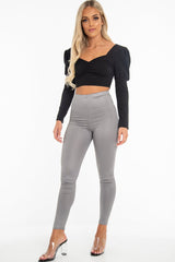 Black Crepe Sweetheart Puff Sleeve Crop Top - Porsha-Crop Tops