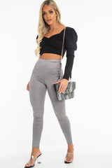 Black Crepe Sweetheart Puff Sleeve Crop Top - Porsha-Crop Tops