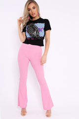 Black Crew Neck Checker Board Lover Slogan T-Shirt - Camrie-Tops