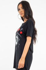 Black Crew Neck Eye Print T-Shirt - Conny-T-shirt