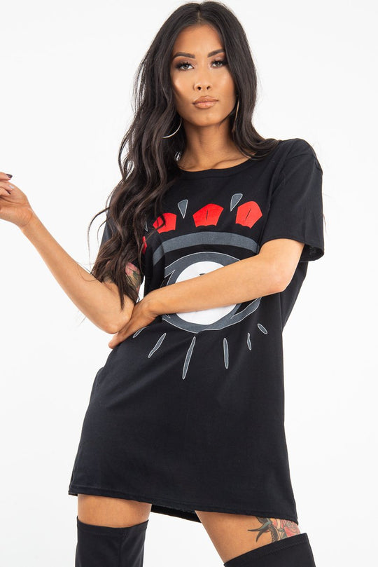 Black Crew Neck Eye Print T-Shirt - Conny