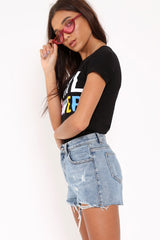 Black Crew Neck Girl Power Colour Slogan T-Shirt - Edyth-Tops