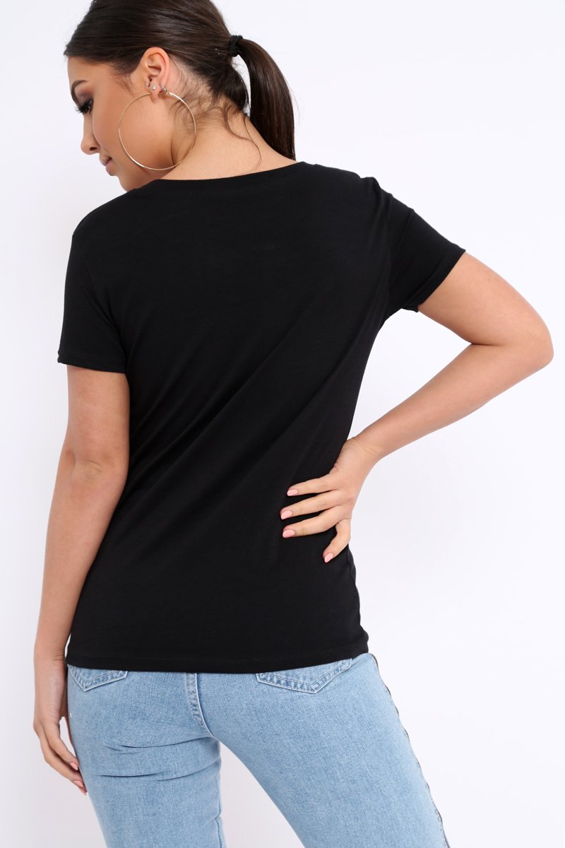 Black Crew Neck Girls Face T Shirt with Tassels - Lenna-Tops