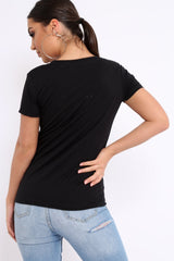 Black Crew Neck Girls Face T-shirt with Tassels - Leacy-Tops