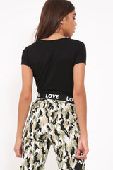 Black Crew Neck Give In To Me Slogan T-Shirt - Karolina-Tops