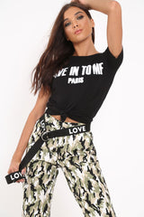 Black Crew Neck Give In To Me Slogan T-Shirt - Karolina-Tops