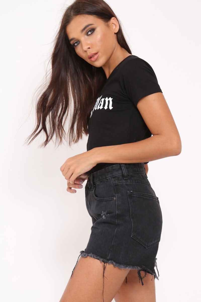 Black Crew Neck Gods Plan Slogan T-Shirt - Lawren-Tops