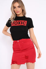 Black Crew Neck Toxic Slogan T-Shirt - Grecia-Tops