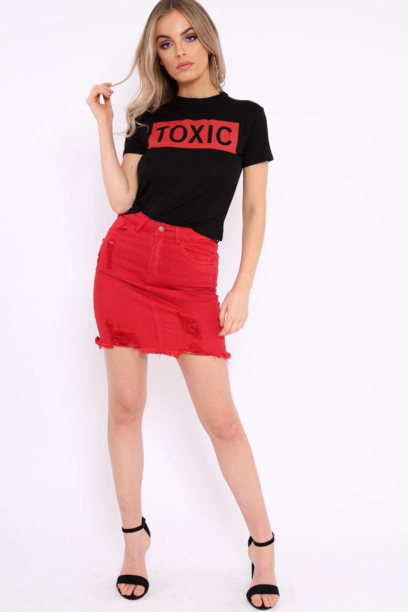 Black Crew Neck Toxic Slogan T-Shirt - Grecia-Tops