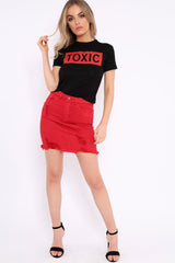Black Crew Neck Toxic Slogan T-Shirt - Grecia-Tops