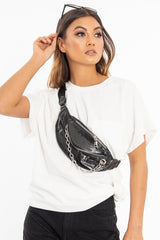 Black Croc Chunky Chain Detail Bum Bag - Nera-Bags